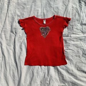 Free People Red Beaded Sequins Heart Top. Size Large